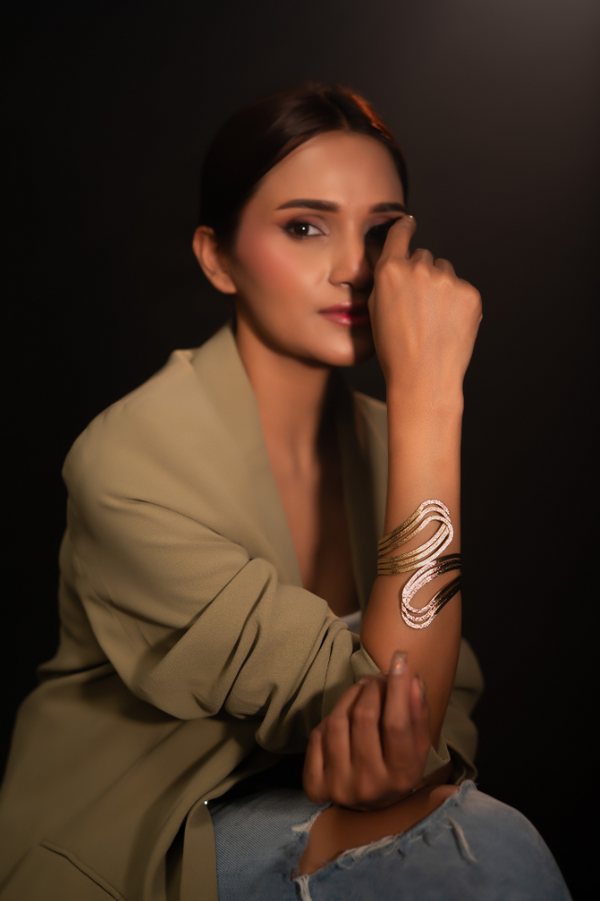 BR-140 Gold-Toned Cuff Bracelet in Textured Finish