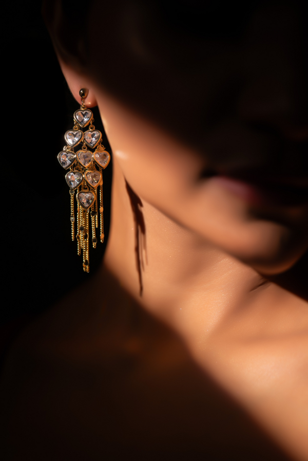 ER-139 Gold Plated Party Designer White Stone with Yellow geometric drop earrings