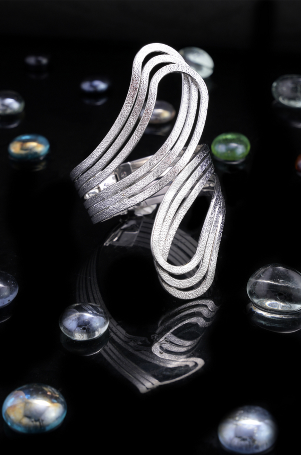 BR-139 Silver-Toned Cuff Bracelet in Textured Finish