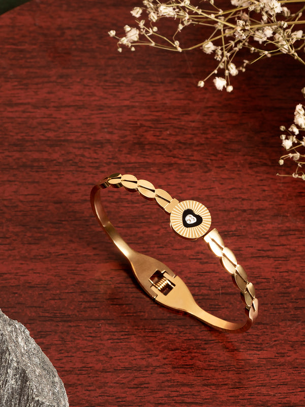 BR-132 Gold Plated Day Adjustable Openable Lock Free Friendship Wrist Band Black Design Stone Shape Kada Bangle Bracelet For Girl's & Women's