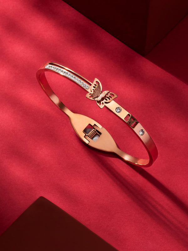 BR-126 Fashion Rose Gold and White Stone Charming Shaped Bracelet wiht Butterfly Front for Women Valentine Gift for Girls