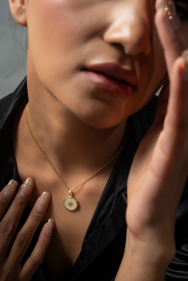 CP-129 Gold-Plated Pendant Necklace with circular medallion design