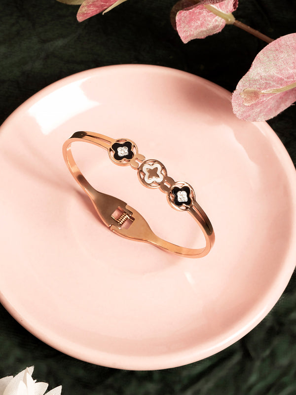 BR - 133 Gold Plated Black Design Stone Shape Kada Bangle Bracelet For Girl's & Women's