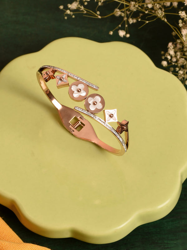 BR-134 Blossom Rose Gold Beauty Bracelet Stainless Steel Openable Bracelets for Women & Girls