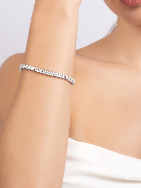 BR-113 Platinum Plated Crystal Bangle Bracelet for Women and Girls