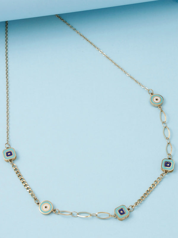 CP-107 Stainless Steel Gold Zercon Evil Eyes Chain Pendent